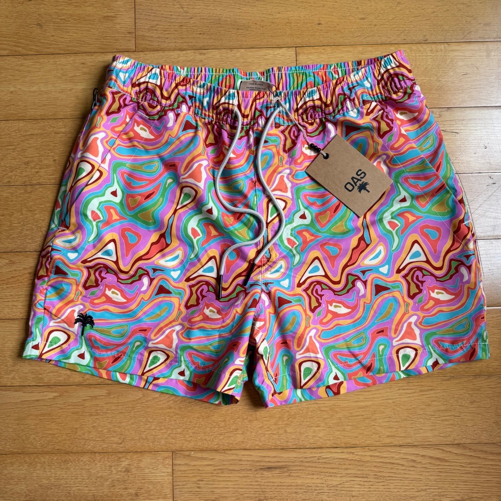 OAS Labyrinth Swim Trunks Mens Small Multicolor Psychedelic Swirl 5001-212 NEW